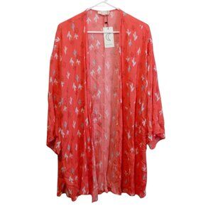 Crescent Women's Cactus Open Cardigan, Kimono 3/4 Sleeve Orange Size Large #4345